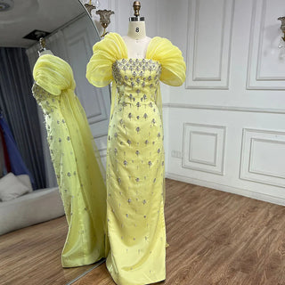 Ships in 1 to 3 Days - 2024 Elegant Yellow Saudi Arabic Ankle-Length Evening Gown - Beaded Dress for Formal Occasions