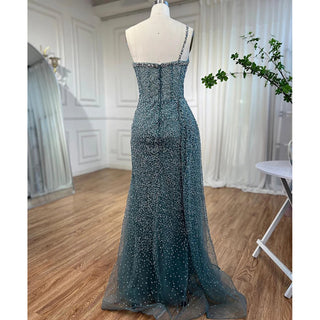 Turquoise Mermaid One Shoulder With Overskirt Beaded Evening Dresses Gowns: 2024 For Women Wedding Party