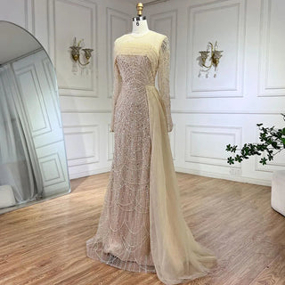 Dubai Arabian Nights: 2024 Nude Mermaid Evening Gown with Overskirt - Luxury Dress for Women's Wedding Party