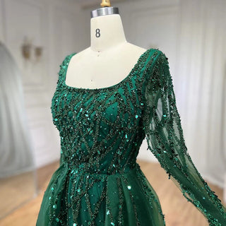 Elegant Green Split Mermaid Evening Gown 2024: Luxury Beaded Dubai for Women's Wedding Party