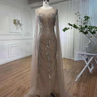 Gold Mermaid Luxury Elegant Evening Dress 2024 - Beaded with Cap Sleeves, Sexy Gown for Women's Party