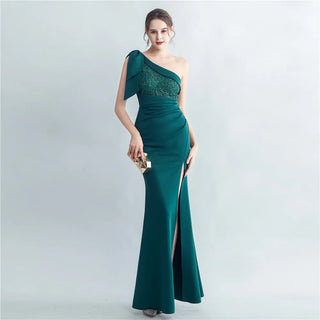 Sexy Slash Neck Appliques Party Maxi Dress with Slit - Long Evening Dress for Women