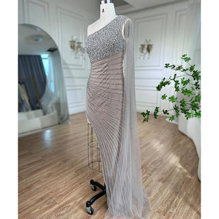 Lilac Mermaid Elegant One-Shoulder High Split Beaded Evening Dress - Women's Wedding Party 2024