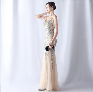 Sexy Strap Beaded Sequin Party Maxi Dress - Long Prom Evening Dress for Women