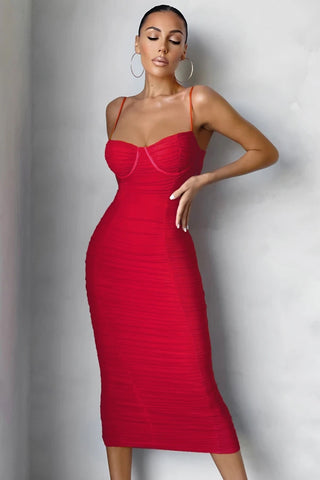 Ships in 1 to 3 Days - Bodycon Midi Dress with Spaghetti Straps