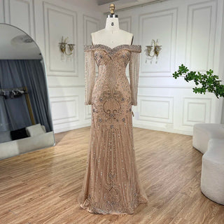 Ships in 1 to 3 Days - Nude Mermaid Elegant Overskirt Beaded Luxury Dubai Evening Dress Gown 2024 For Women Wedding Party