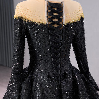 New Style Prom Dress - Simple Full Sleeves Black Ball Gown for Evening Parties