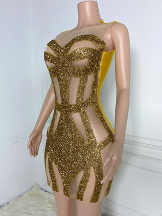 Ships in 1 to 3 Days - Glittering Cut-Out Bodice Mini Dress with Rhinestone Embellishments