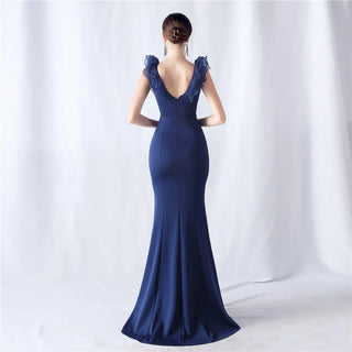 Sexy V-Neck Ruffle Celebrity Maxi Dress - Long Evening Party Dress for Women