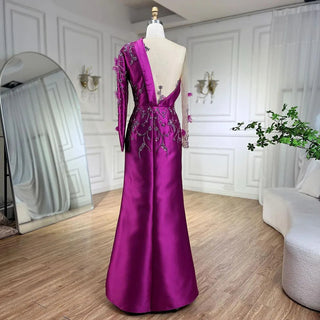 Arabic Purple Mermaid Satin Lace Beaded Luxury Dubai Evening Dress - Elegant Gown for Women's Party 2024