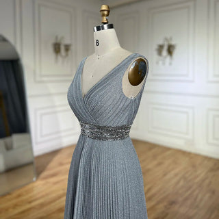 Ships in 1 to 3 Days - 2024 Arabic Gray Mermaid Spaghetti Strap Luxury Evening Gown for Women's Wedding Party