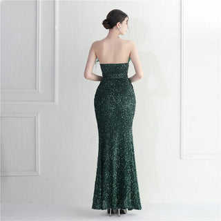 Off-Shoulder Green Sequin Evening Dress with Feather Details and Sexy Slit - Floor-Length Party Maxi Celebrity Dress