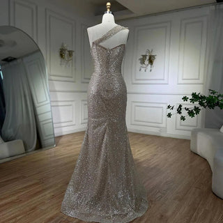 Ships in 1 to 3 Days - 2024 Arab Nude One Shoulder Mermaid Evening Dress: Elegant Luxury Gown with Beading for Women's Party