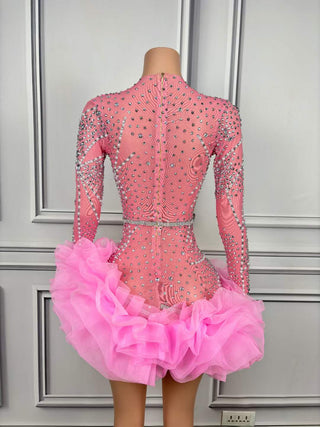 Glamorous Pink Sequin and Ruffle Long Sleeve Mini Dress