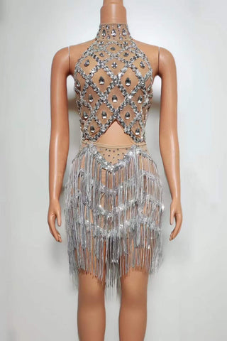 Glamorous Halter Sequin and Fringe Mini Dress