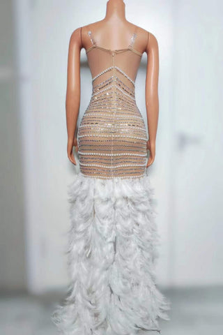 Sparkling Sheer Illusion Gown with Crystal Embellishments and Tulle Train