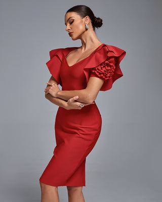 Ships in 1 to 3 Days - Elegant Ruffle Sleeve Midi Dress