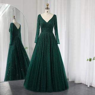 Arabic Emerald Green Muslim Evening Dress: Long Sleeve Luxury Burgundy Dubai Formal Dress for Women's Wedding