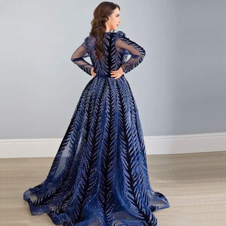 Arabic Navy Blue Luxury Dubai Evening Dress: Ideal for Women's Wedding Guest Party and Formal Gowns in Burgundy and Emerald Green