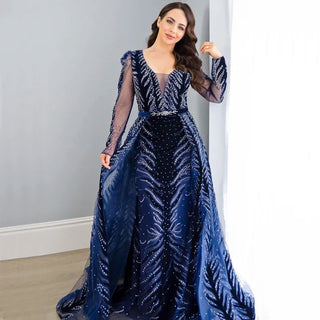 Arabic Navy Blue Luxury Dubai Evening Dress: Ideal for Women's Wedding Guest Party and Formal Gowns in Burgundy and Emerald Green