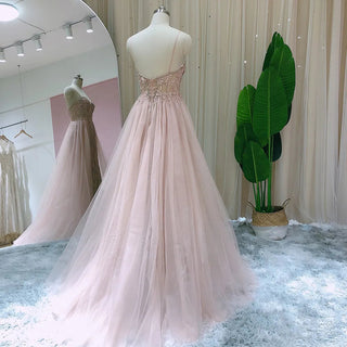 Blush Pink Dubai Evening Dresses with Overskirt: Sexy Spaghetti Straps, Long Luxury Dress for Wedding Party or Prom