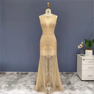 Champagne Mermaid Prom Dress for Black Girls: Long Graduation Party Dress, Luxury Dubai Evening Formal Gown