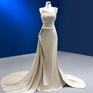 Champagne Sophistication: Satin Mermaid Evening Dresses with a Train