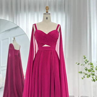 Chic Arabic Elegance: Fuchsia Chiffon Dubai Evening Dresses with Cape Sleeves for Women's Yellow Wedding Parties and Formal Gowns (2024)