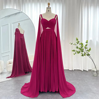 Chic Arabic Elegance: Fuchsia Chiffon Dubai Evening Dresses with Cape Sleeves for Women's Yellow Wedding Parties and Formal Gowns (2024)