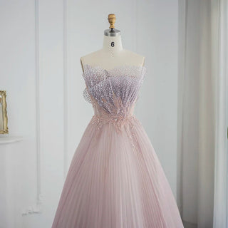 Desert Petal Elegance: Scalloped Pleats Evening Gown in Pink - Dubai-Inspired Luxury for Grand Weddings and Formal Celebrations.