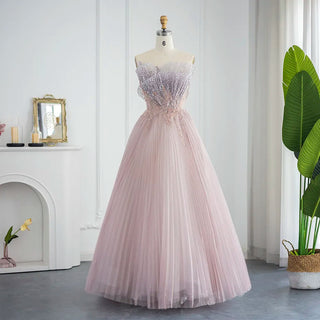 Desert Petal Elegance: Scalloped Pleats Evening Gown in Pink - Dubai-Inspired Luxury for Grand Weddings and Formal Celebrations.