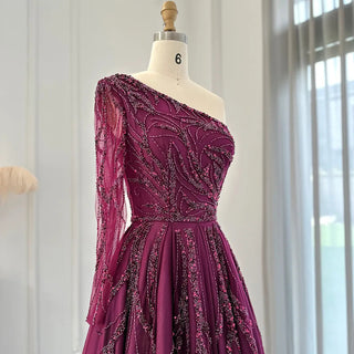 Dubai Design Wine Red A-Line Evening Dress: 2024 One Shoulder Elegant Luxury Formal Attire