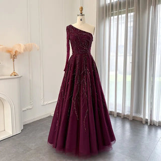 Ships in 1 to 3 Days - Dubai Design Wine Red A-Line Evening Dress: 2024 One Shoulder Elegant Luxury Formal Attire