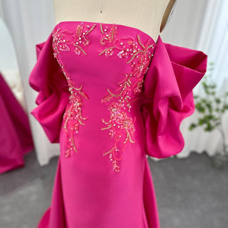 Dubai Fuchsia Dreams: 2024 Luxury Mermaid Evening Dress with Cape Shawl for Arabic Women at Long Wedding Parties and as Esteemed Guests.