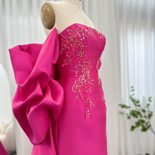 Dubai Fuchsia Dreams: 2024 Luxury Mermaid Evening Dress with Cape Shawl for Arabic Women at Long Wedding Parties and as Esteemed Guests.