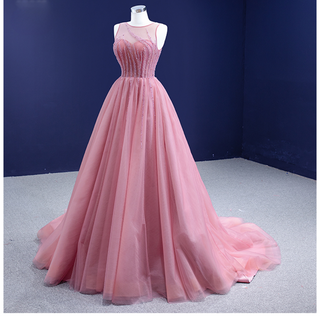 Elegance in Pink: Lace-Up Sleeveless Long Evening Gowns for Women