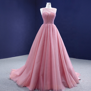 Elegance in Pink: Lace-Up Sleeveless Long Evening Gowns for Women