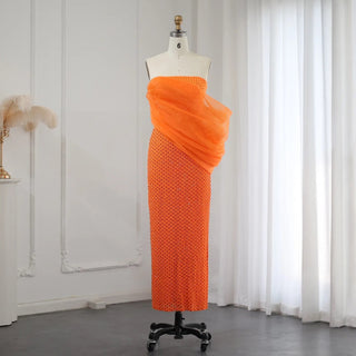 Elegant Ankle-Length Orange One-Shoulder Dubai Luxury Evening Dress: Perfect for Arabic Women's Wedding and Formal Party Gown