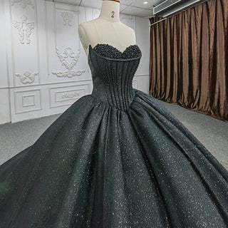 Elegant Black Strapless Chapel Train Quinceañera Dresses for Women's Special Parties