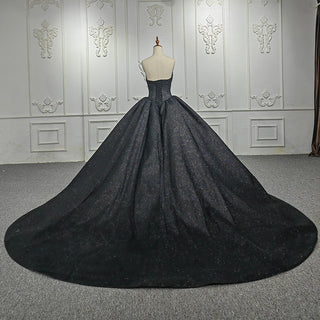 Elegant Black Strapless Chapel Train Quinceañera Dresses for Women's Special Parties