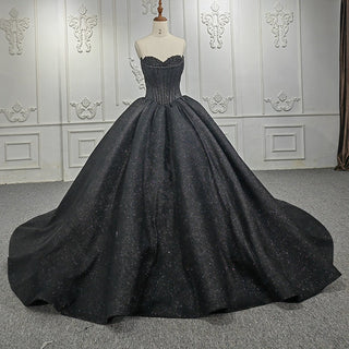 Elegant Black Strapless Chapel Train Quinceañera Dresses for Women's Special Parties