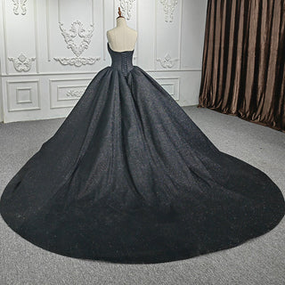 Elegant Black Strapless Chapel Train Quinceañera Dresses for Women's Special Parties