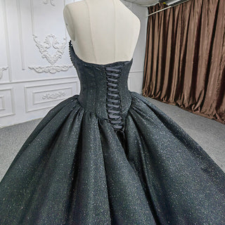 Elegant Black Strapless Chapel Train Quinceañera Dresses for Women's Special Parties