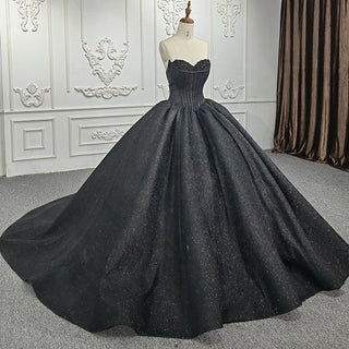 Elegant Black Strapless Chapel Train Quinceañera Dresses for Women's Special Parties