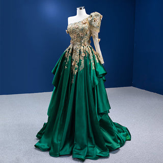 Elegant Green One Shoulder Prom Gowns for Evening Bridal Dresses