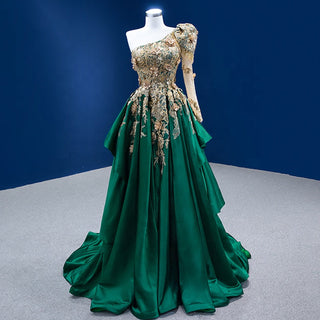 Elegant Green One Shoulder Prom Gowns for Evening Bridal Dresses