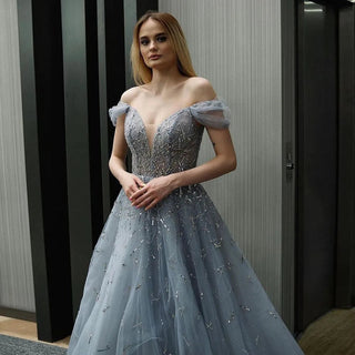 Elegant Off Shoulder Blue Long Evening Dresses Luxury Dubai Emerald Green Formal Dress for Women Wedding Party