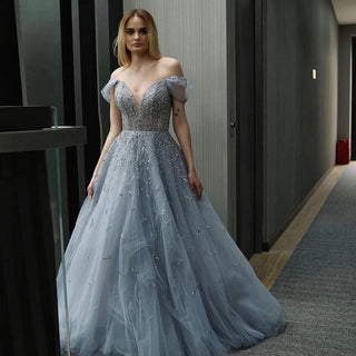 Elegant Off Shoulder Blue Long Evening Dresses Luxury Dubai Emerald Green Formal Dress for Women Wedding Party