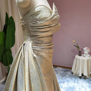 Golden Mirage: Dubai-Inspired Gold Mermaid Evening Gown with Elegant Overskirt - The Ultimate Choice for Black Girls' Weddings, Proms, and Grand Soirees.