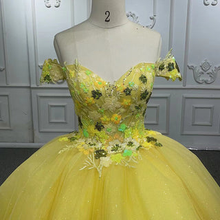 Golden Radiance: Yellow Sequins off Shoulder Lace Evening Party Quinceañera Dresses